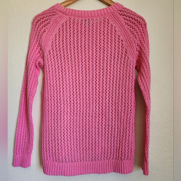Talbots Open Knit Raglan Long Sleeve Pink Sweater Size Petite Medium - Picture 2 of 12